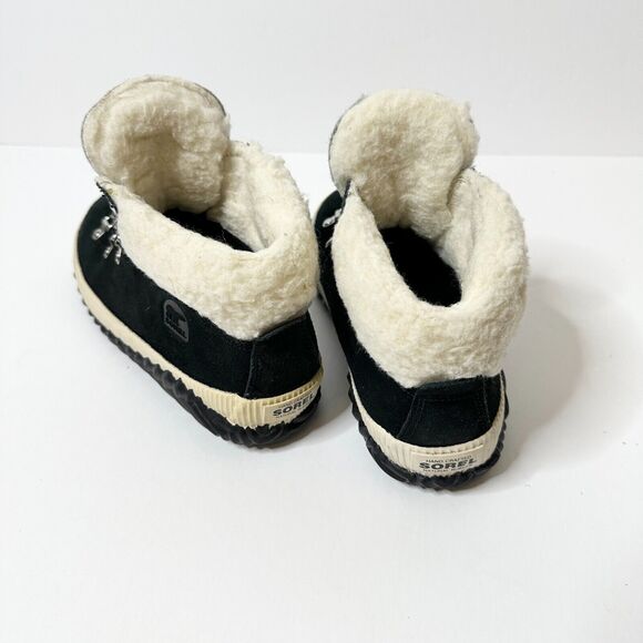 SOREL Boots Women 5 M Black Suede Shearling Rubber Sole Out N About Ankle NEW - Picture 2 of 8